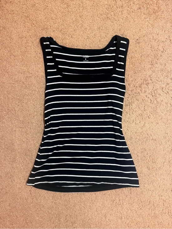 a.n.a Tops - a.n.a Black and White Striped Square Neck Tank Full Length Ribbed Cotton